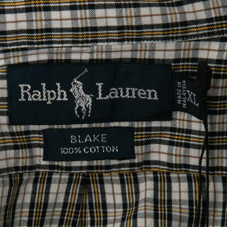 Pre Owned Ralph Lauren White/Yellow Checked Cotton Button Down Blake Shirt XL
