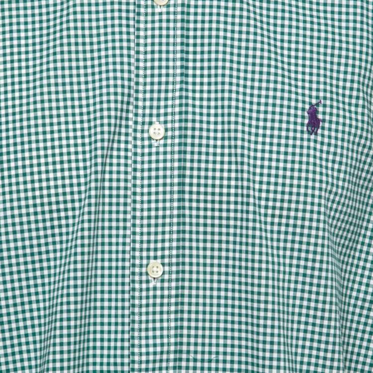 Pre Owned Ralph Lauren Green Gingham Checked Cotton Classic Fit Long Sleeve Shirt L