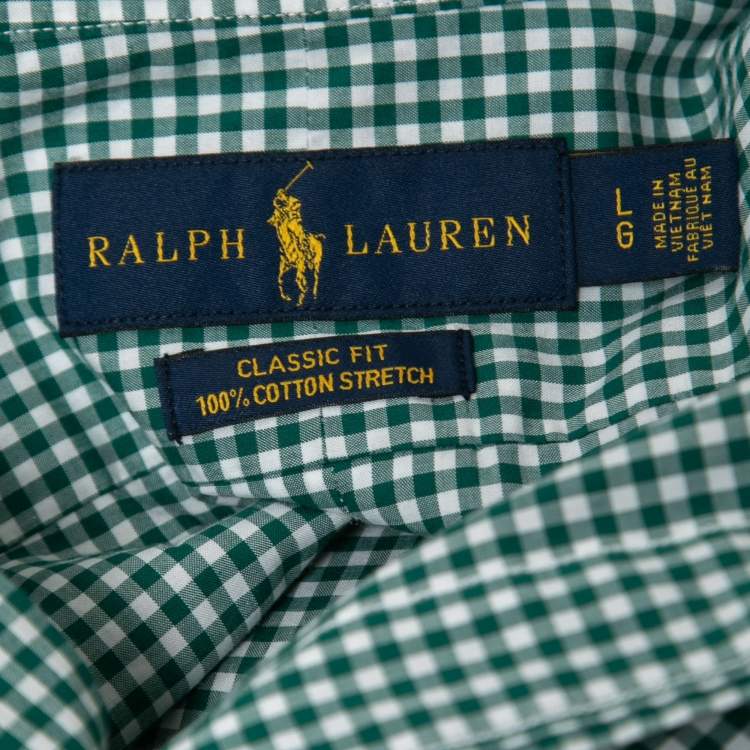 Pre Owned Ralph Lauren Green Gingham Checked Cotton Classic Fit Long Sleeve Shirt L