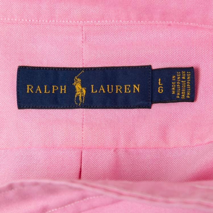 Pre Owned Ralph Lauren Pink Cotton All Over Logo Button Front Shirt L