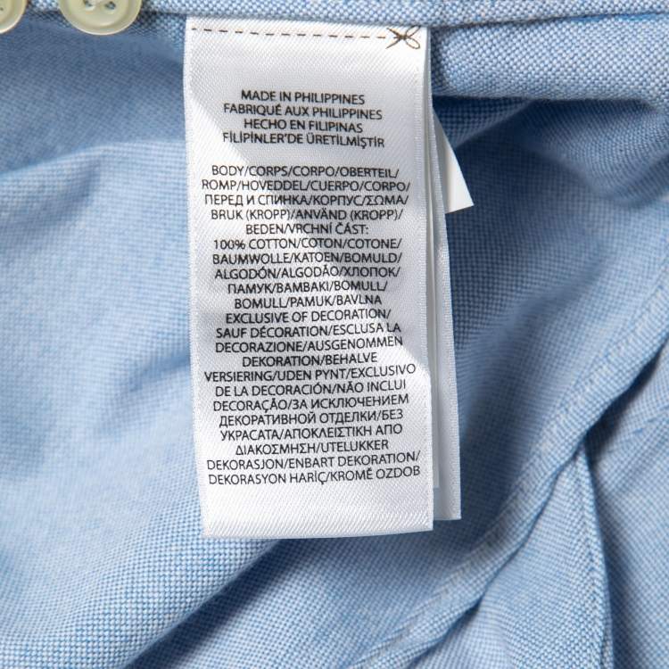 Pre Owned Ralph Lauren Light Blue Cotton Bear Logo Button Front Shirt L