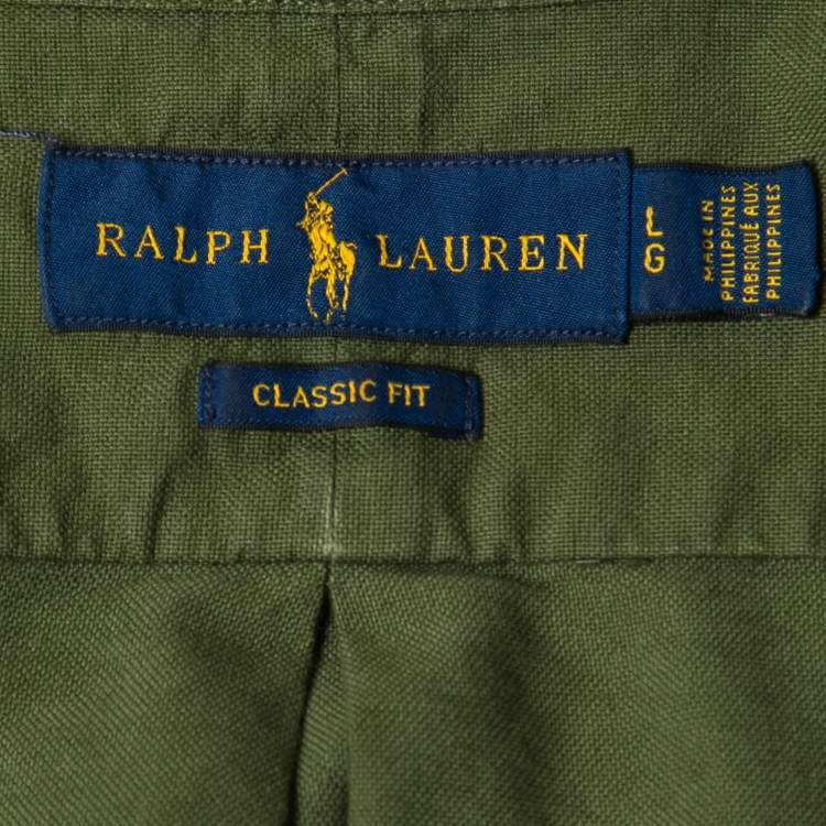 Pre Owned Ralph Lauren Green Cotton Classic Fit Button Front Shirt L