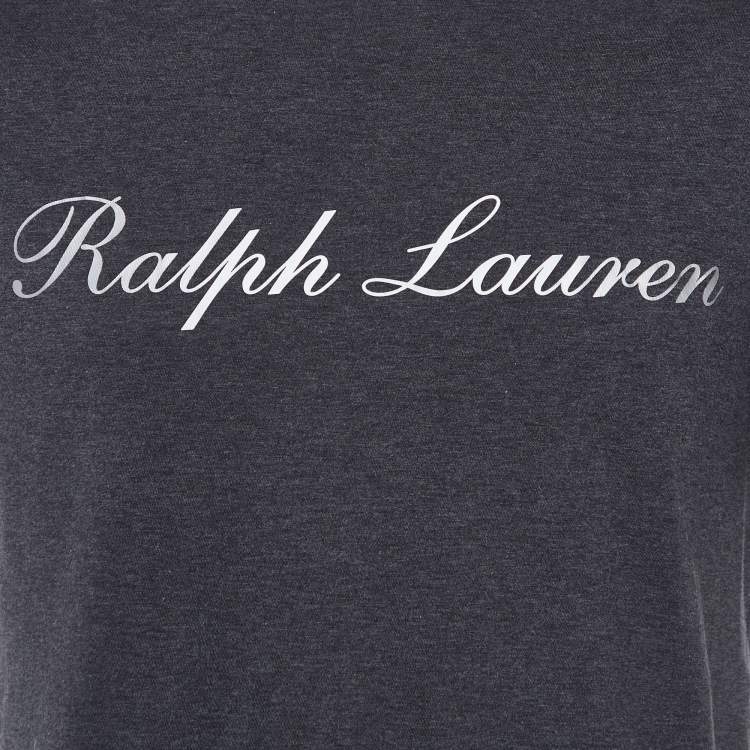 Pre Owned Ralph Lauren Purple Label Grey Logo Signature Printed Cotton Crewneck T-Shirt M