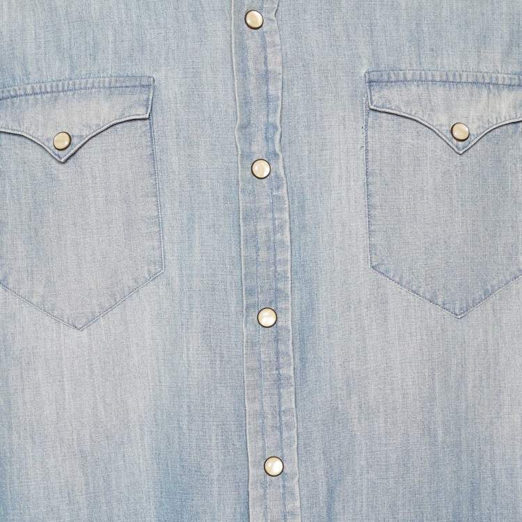 Pre Owned Ralph Lauren Blue Denim Button Front Shirt L