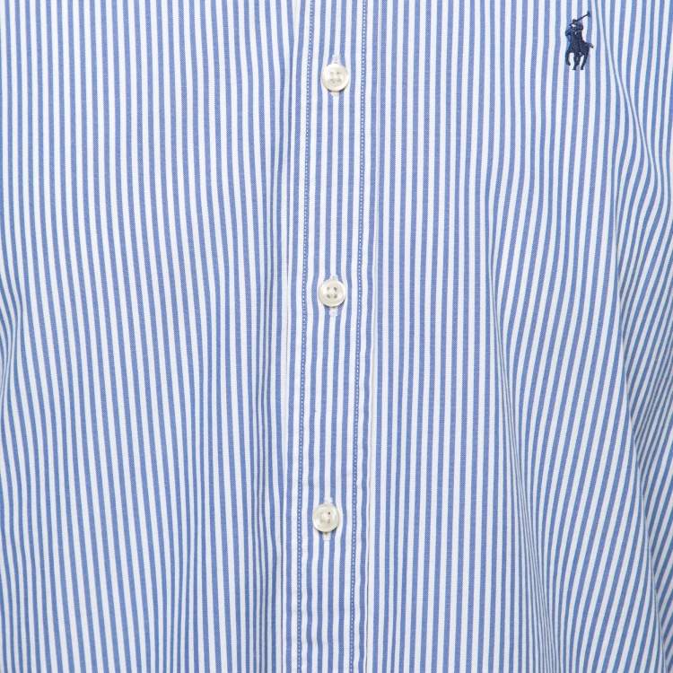 Pre Owned Ralph Lauren White/Blue Striped Cotton Full Sleeve Shirt S
