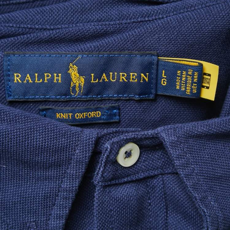 Pre Owned Ralph Lauren Navy Blue Knit Oxford Full Sleeve Shirt L