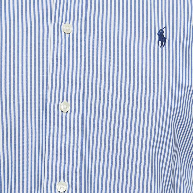 Pre Owned Ralph Lauren Blue Striped Cotton Classic Fit Full Sleeve Shirt M