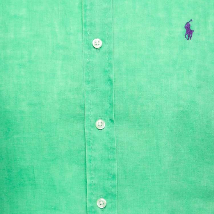 Pre Owned Ralph Lauren Green Ocean Washed Linen Slim Fit Full Sleeve Shirt S