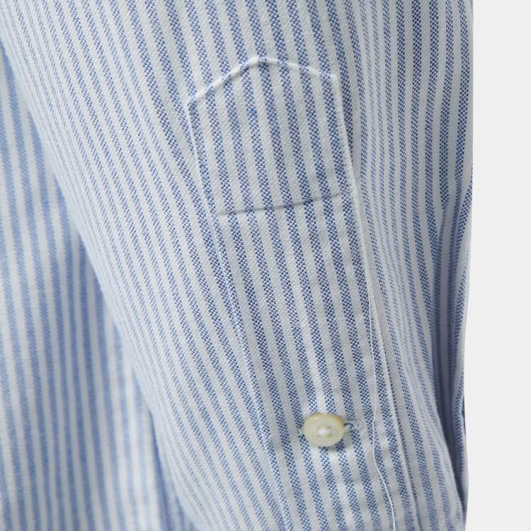 Pre Owned Ralph Lauren Blue Striped Cotton Full Sleeve Classic Fit Shirt M