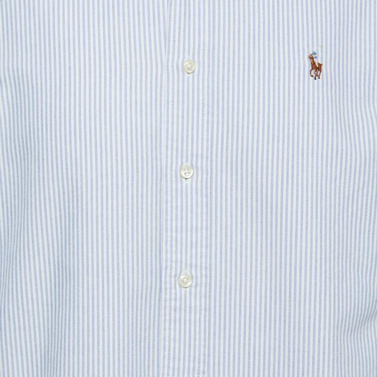 Pre Owned Ralph Lauren Blue Striped Cotton Full Sleeve Classic Fit Shirt M