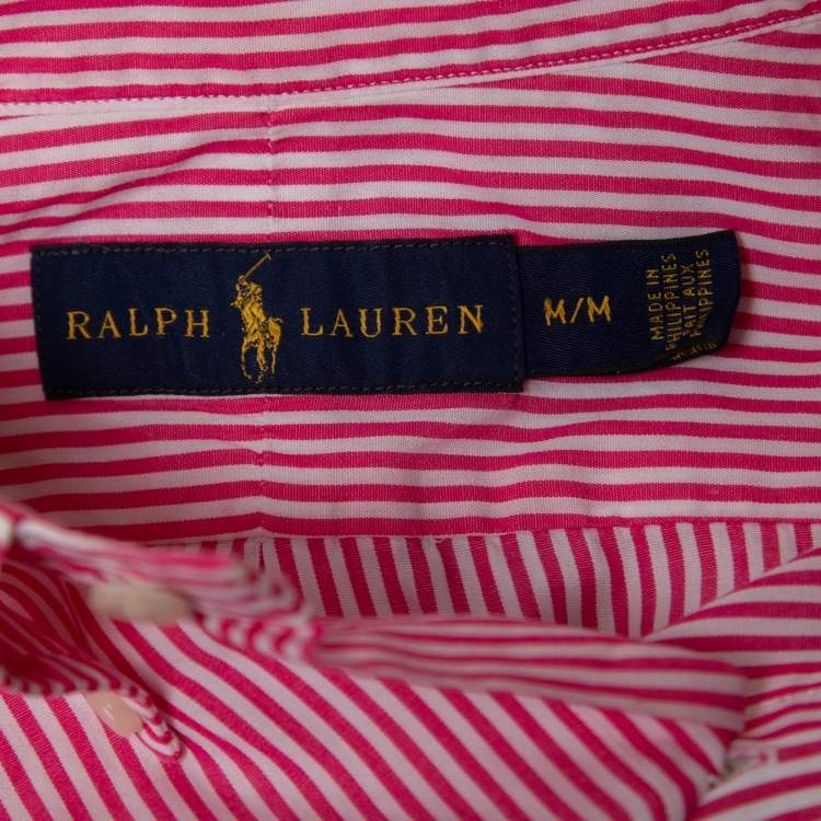 Pre Owned Ralph Lauren Pink Striped Cotton Button Down Shirt M
