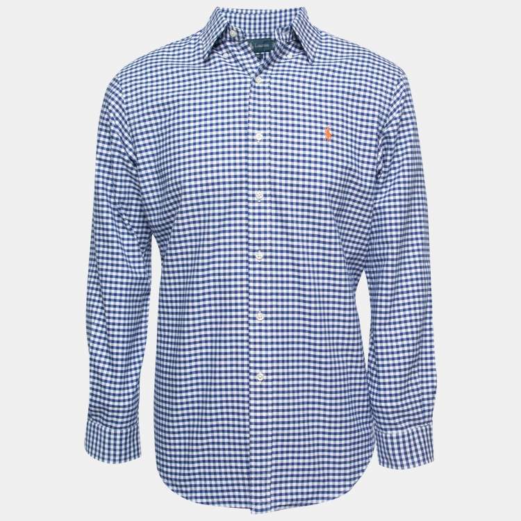 Pre Owned Ralph Lauren Blue Gingham Patterned Cotton Button Down Shirt M