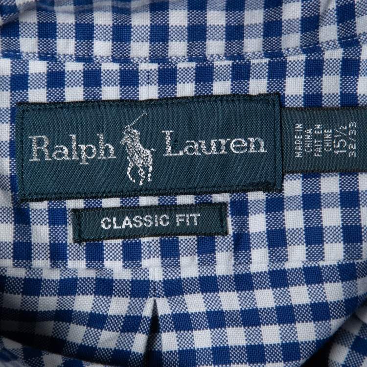 Pre Owned Ralph Lauren Blue Gingham Patterned Cotton Button Down Shirt M