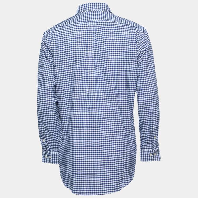 Pre Owned Ralph Lauren Blue Gingham Patterned Cotton Button Down Shirt M