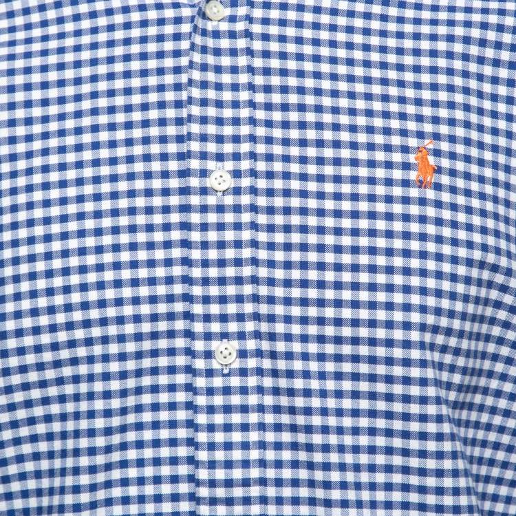 Pre Owned Ralph Lauren Blue Gingham Patterned Cotton Button Down Shirt M