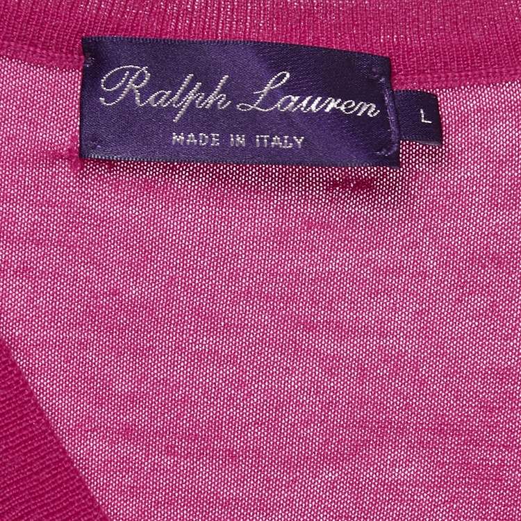 Pre Owned Ralph Lauren Dark Pink Cashmere Knit V-Neck Sweater L