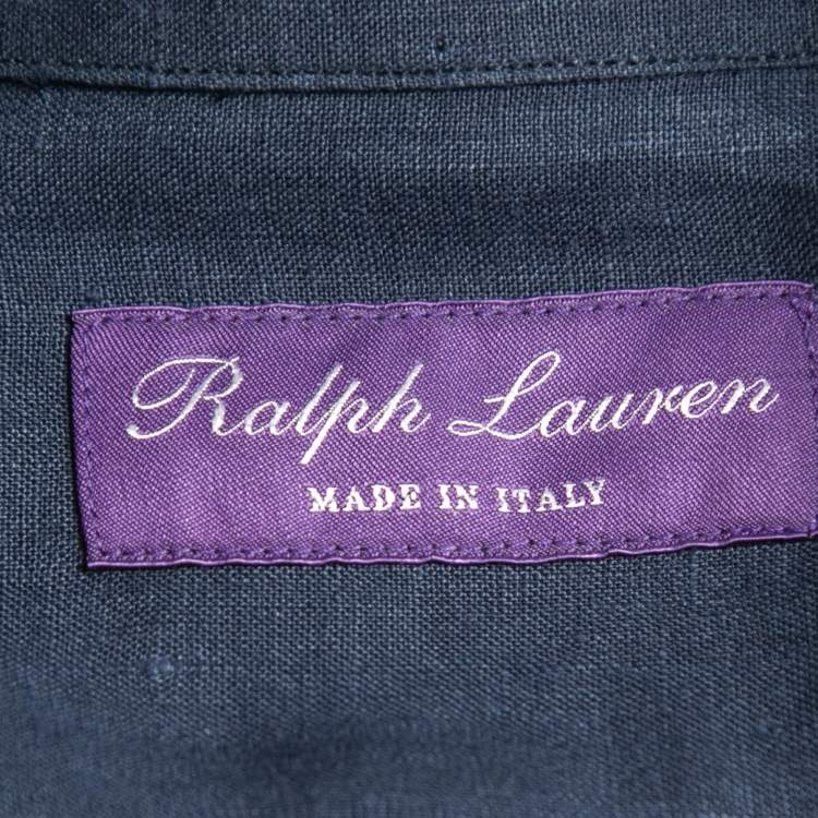 Pre Owned Ralph Lauren Navy Blue Linen Full Sleeve Shirt L