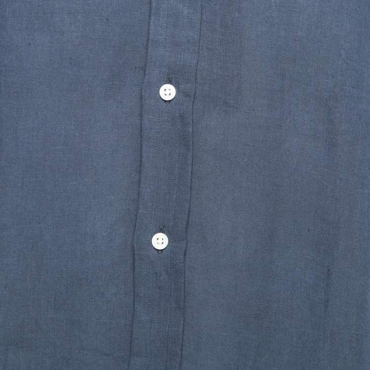 Pre Owned Ralph Lauren Navy Blue Linen Full Sleeve Shirt L