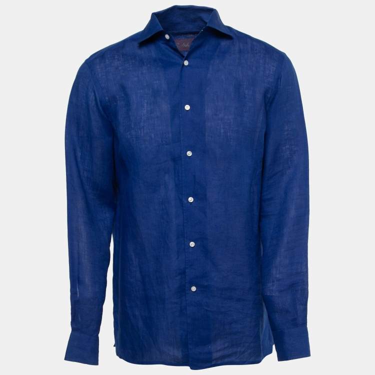 Pre Owned Ralph Lauren Dark Blue Linen Full Sleeve Shirt M