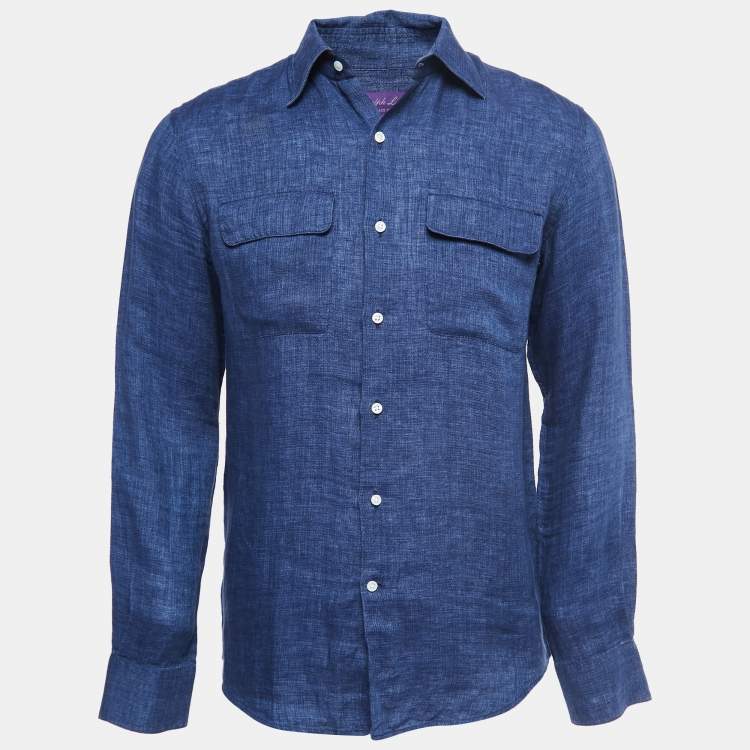 Pre Owned Ralph Lauren Blue Linen Full Sleeve Shirt S