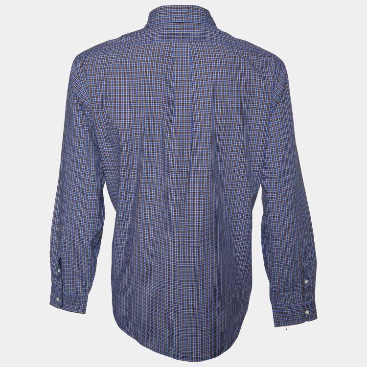 Pre Owned Ralph Lauren Navy Blue Checkered Cotton Classic Fit Shirt XL