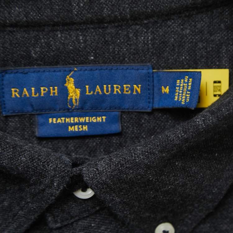 مملوكة مسبقًا Ralph Lauren Dark Grey Cotton Button Front Full Sleeve Featherweight Mesh T-Shirt M