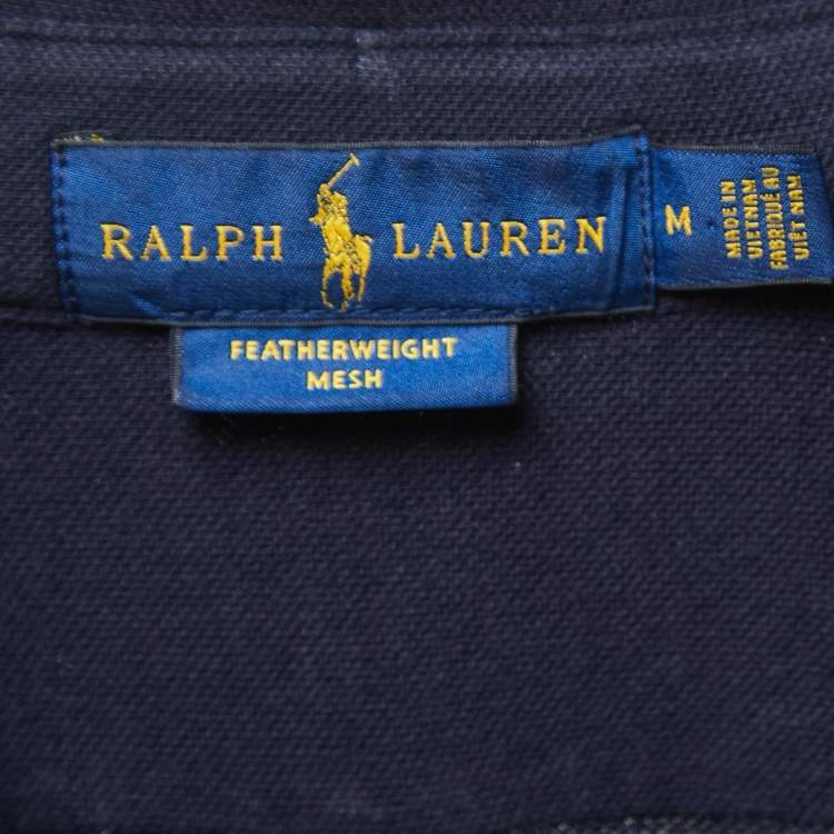 Pre Owned Ralph Lauren Navy Blue Cotton Button Front Full Sleeve Featherweight Mesh T-Shirt M