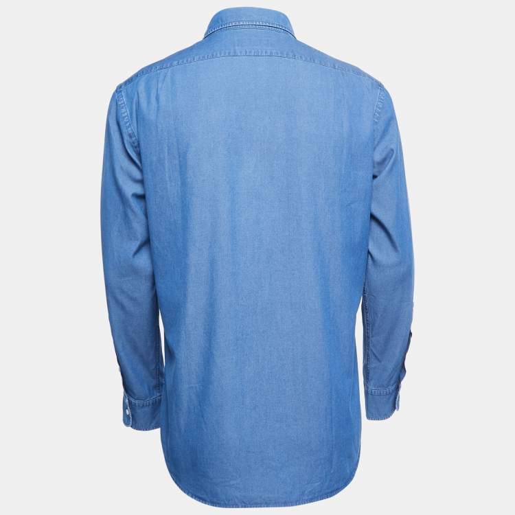 Pre Owned Ralph Lauren Blue Cotton Button Front Full Sleeve Shirt L