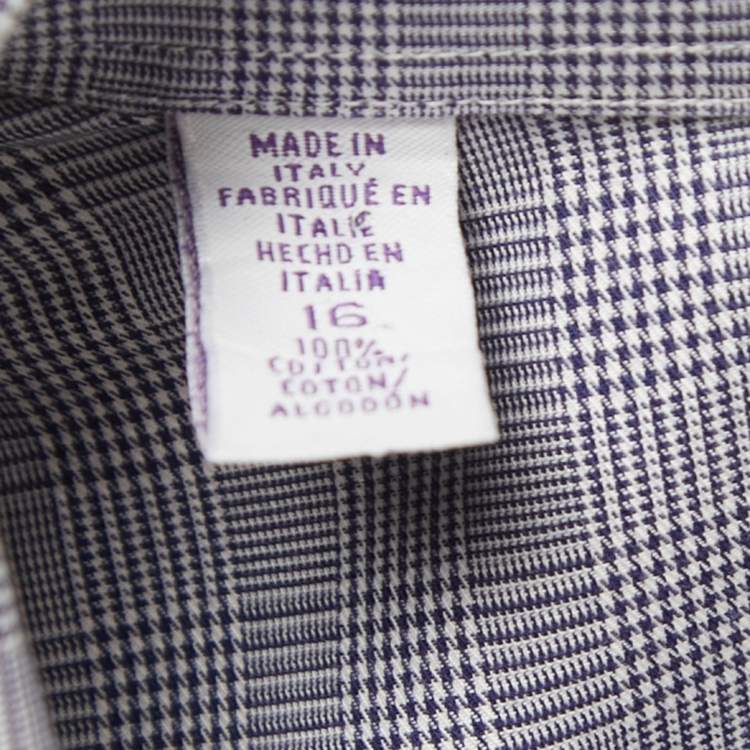 Pre Owned Ralph Lauren Navy Blue Checked Cotton Button Front Full Sleeve Shirt L