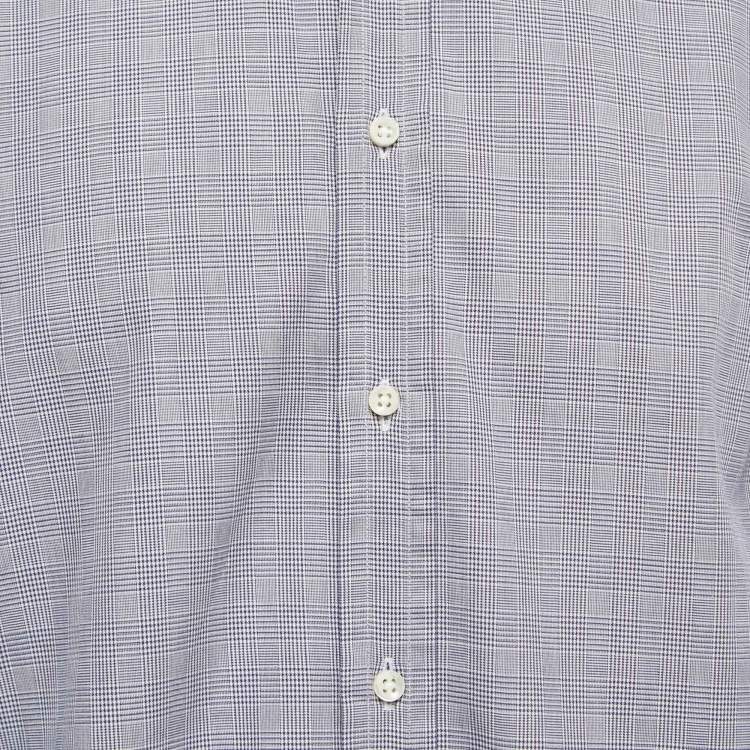 Pre Owned Ralph Lauren Navy Blue Checked Cotton Button Front Full Sleeve Shirt L