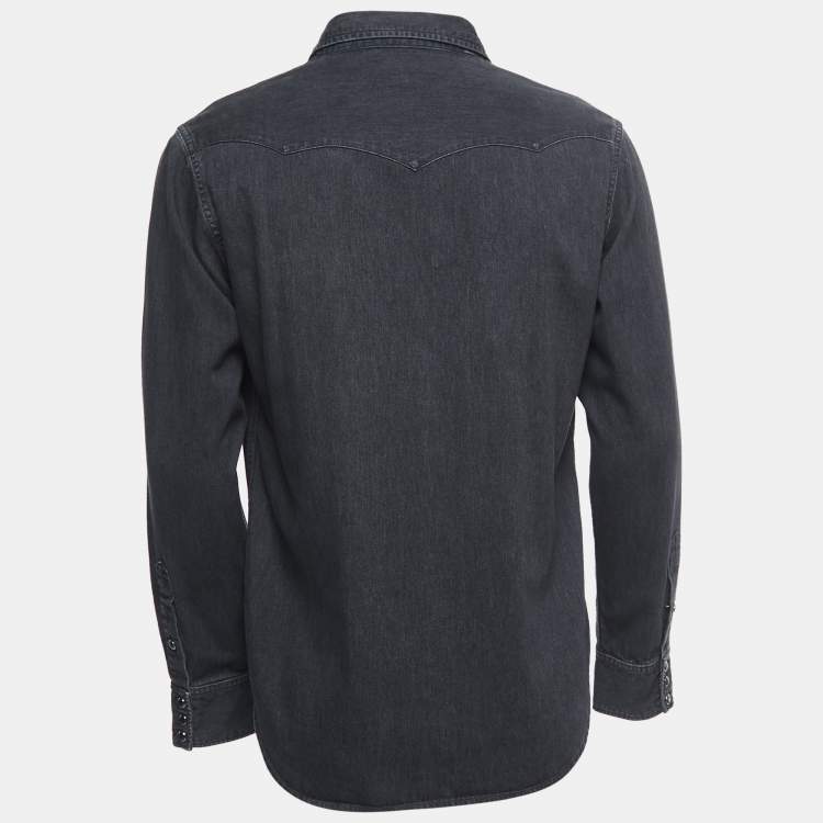 Pre Owned Ralph Lauren Black Washed Denim Button Front Full Sleeve Shirt M