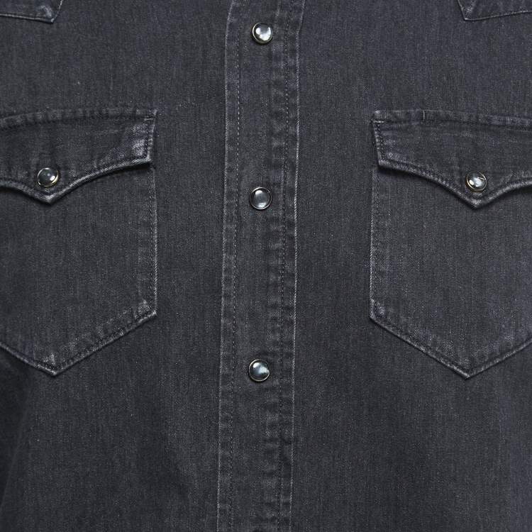 Pre Owned Ralph Lauren Black Washed Denim Button Front Full Sleeve Shirt M