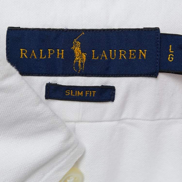Pre Owned Ralph Lauren White Cotton Button Down Half Sleeve Slim Fit Shirt L