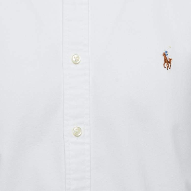 Pre Owned Ralph Lauren White Cotton Button Down Half Sleeve Slim Fit Shirt L
