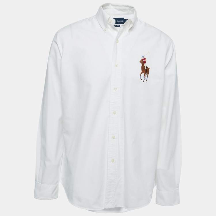 Ralph Lauren White Logo Embroidered Cotton Button Down Full Sleeve
