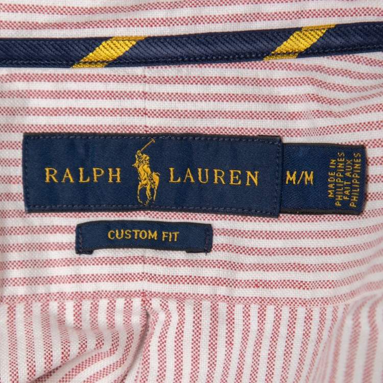 Pre Owned Ralph Lauren Red Striped Cotton Button Down Custom Fit Full Sleeve Shirt M