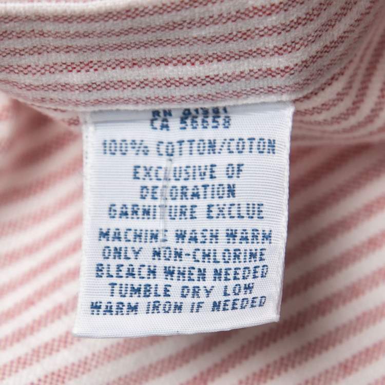 Pre Owned Ralph Lauren Red Striped Cotton Button Down Custom Fit Full Sleeve Shirt M