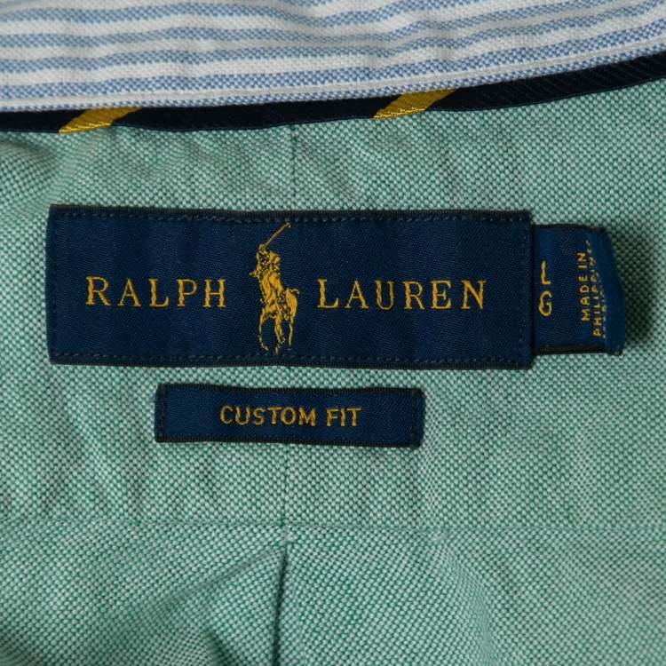 Pre Owned Ralph Lauren Green Logo Embroidered Cotton Button Down Full Sleeve Shirt L