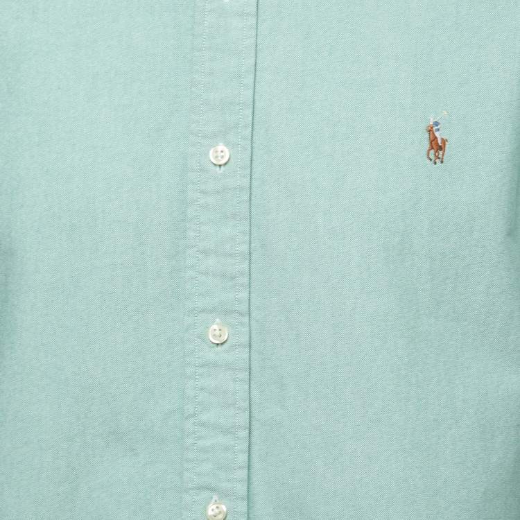 Pre Owned Ralph Lauren Green Logo Embroidered Cotton Button Down Full Sleeve Shirt L