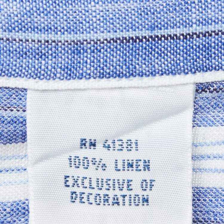 Pre Owned Ralph Lauren Blue Striped Ocean Wash Linen Button Down Full Sleeve Shirt XL