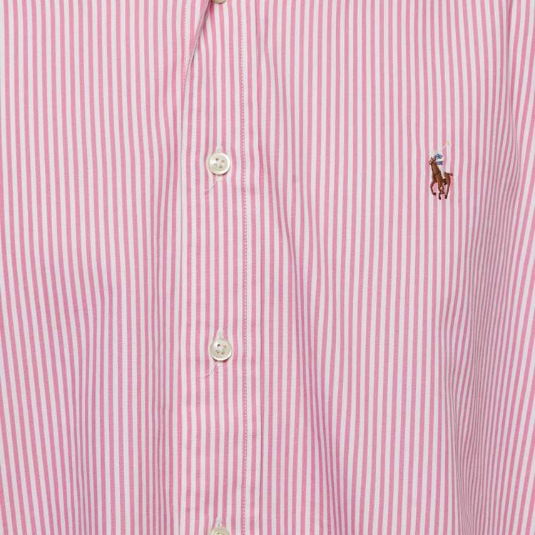 Pre Owned Ralph Lauren Pink Striped Cotton Button Down Custom Fit Full Sleeve Shirt XXL