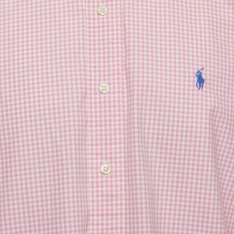 Pre Owned Ralph Lauren Pink Checked Cotton Button Down Custom Fit Full Sleeve Shirt XL