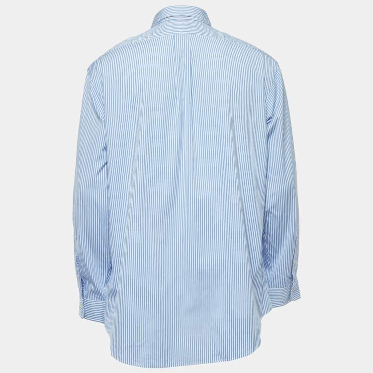 Pre Owned Ralph Lauren Blue Striped Cotton Button Front Full Sleeve Shirt XL