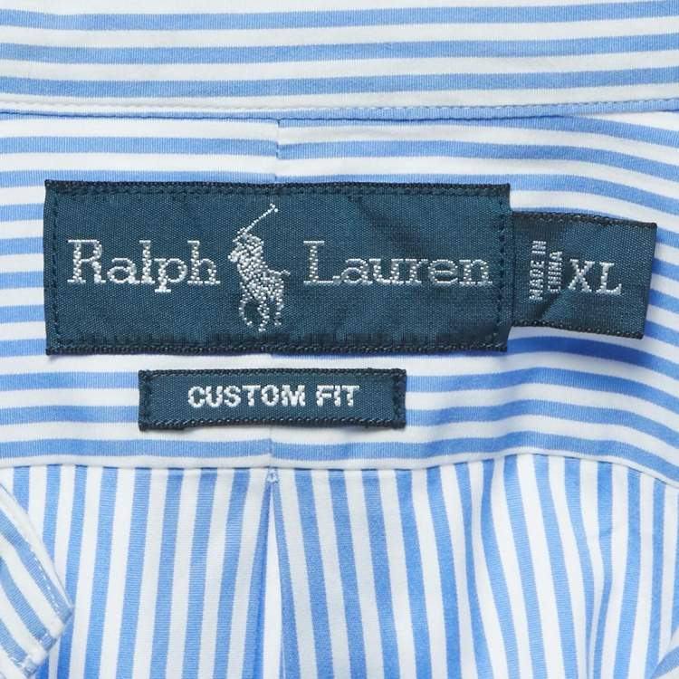 Pre Owned Ralph Lauren Blue Striped Cotton Button Front Full Sleeve Shirt XL