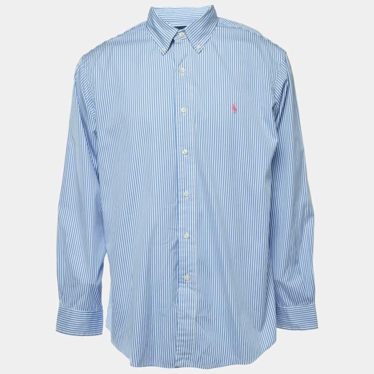Pre Owned Ralph Lauren Blue Striped Cotton Button Front Full Sleeve Shirt XL