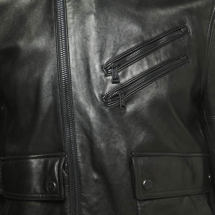 Pre Owned Ralph Lauren Black Leather Moto Jacket L