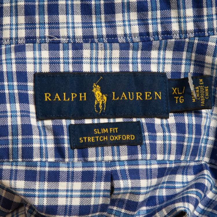Pre Owned Ralph Lauren Blue Checked Cotton Button Down Full Sleeve Shirt XL