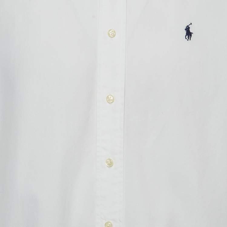 Pre Owned Ralph Lauren White Logo Embroidered Cotton Button Down Shirt M