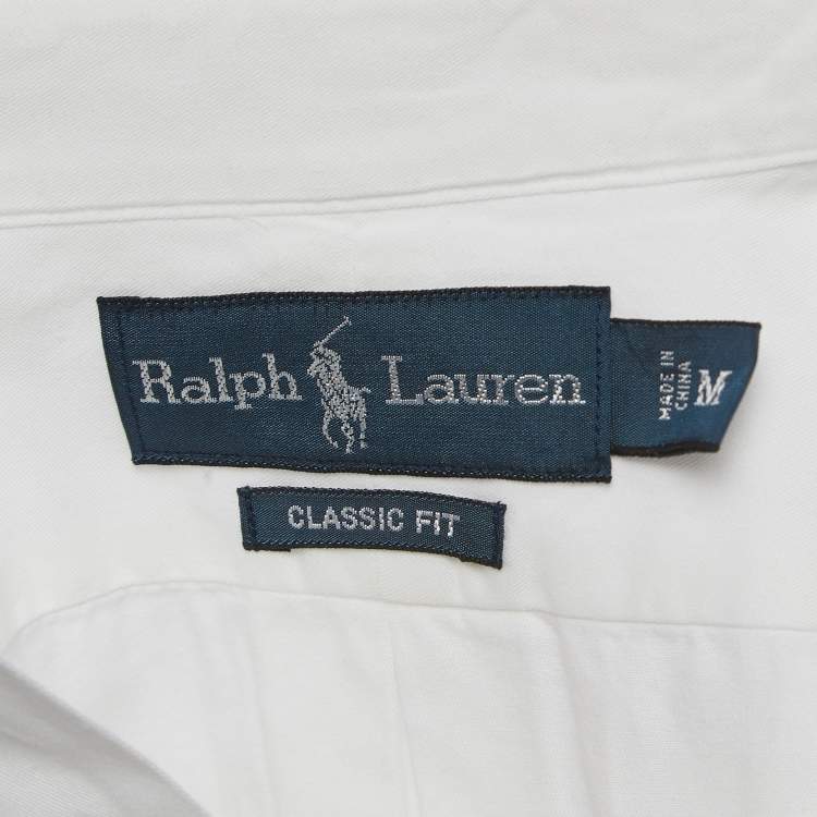 Pre Owned Ralph Lauren White Logo Embroidered Cotton Button Down Shirt M
