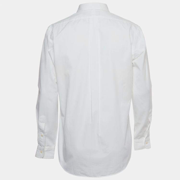 Pre Owned Ralph Lauren White Logo Embroidered Cotton Button Down Shirt M